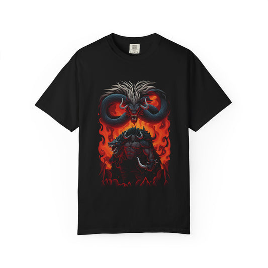 Unisex Garment-Dyed T-Shirt with Dragon Graphic - Bold Fire Design for Anime Fans